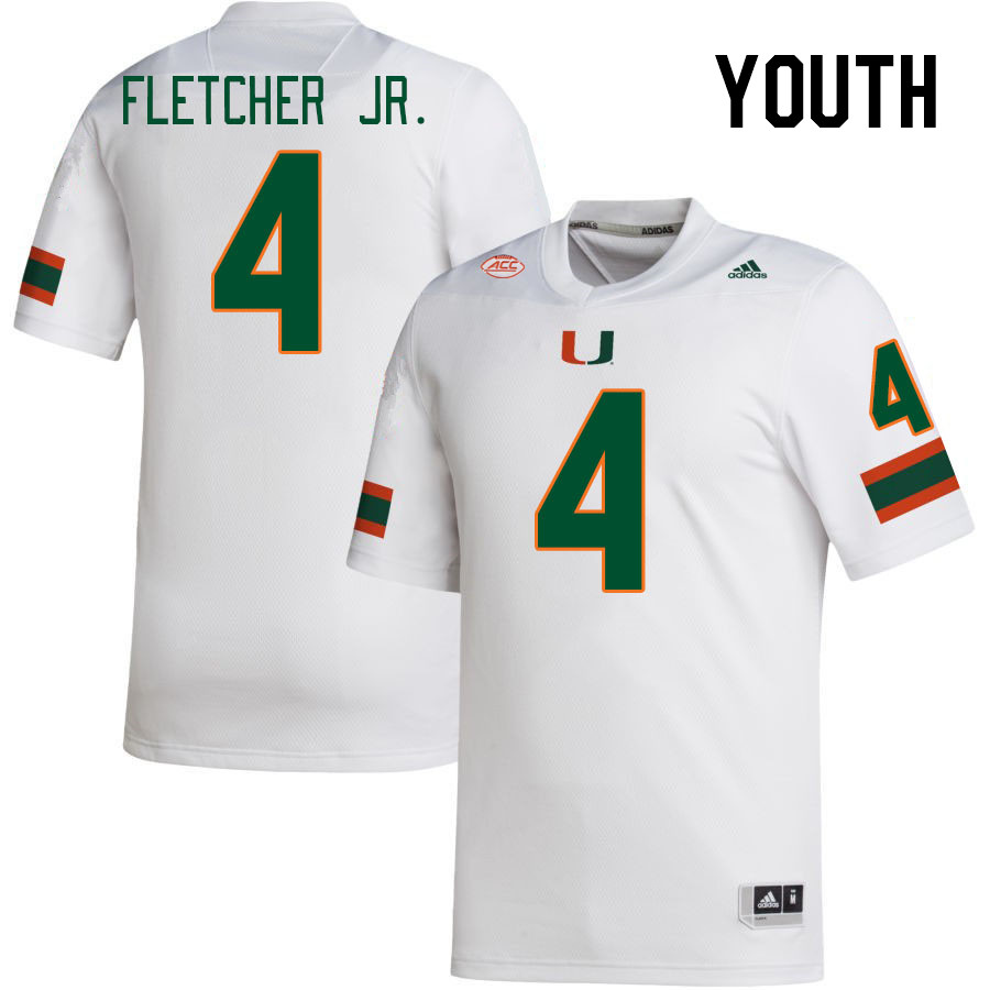 Youth #4 Mark Fletcher Jr. Miami Hurricanes College Football Jerseys Stitched-White